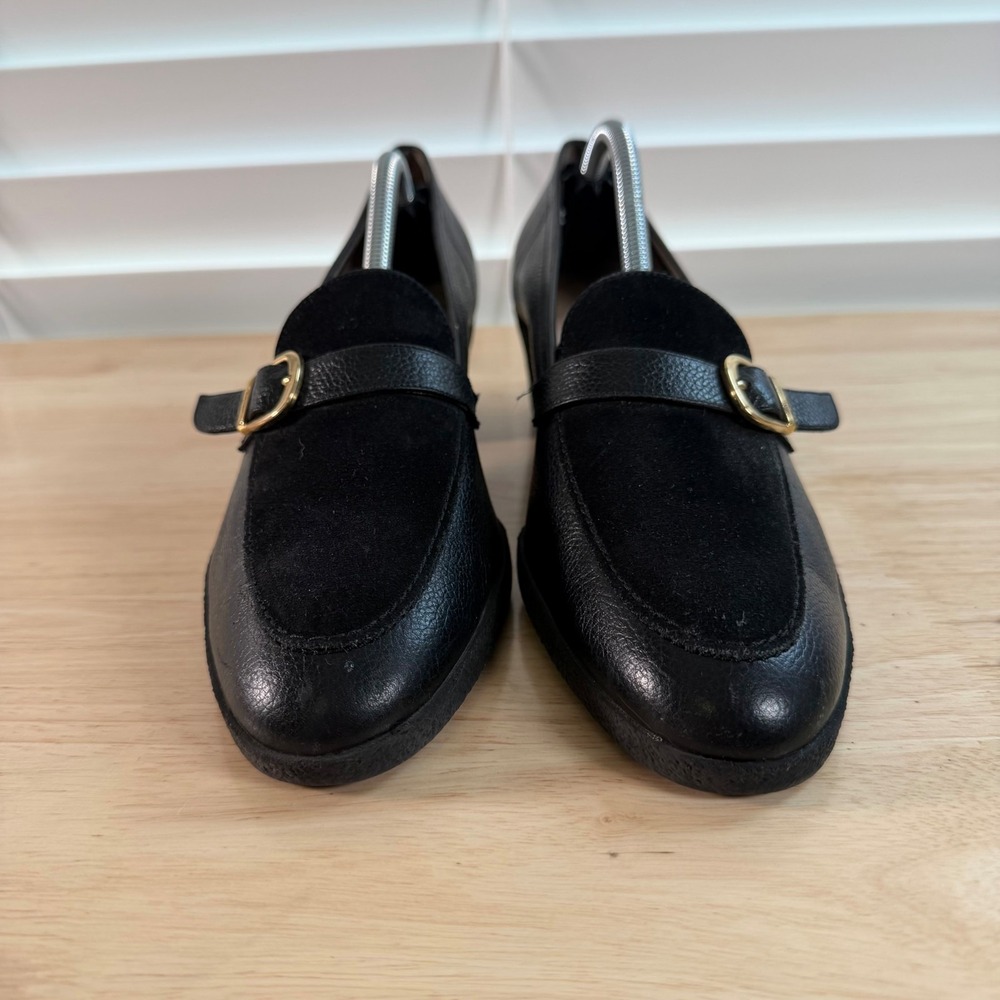 Salvatore Ferragamo Loafers Women's Black Leather Slip On Block Heel Buckle - 10 - Picture 3 of 12